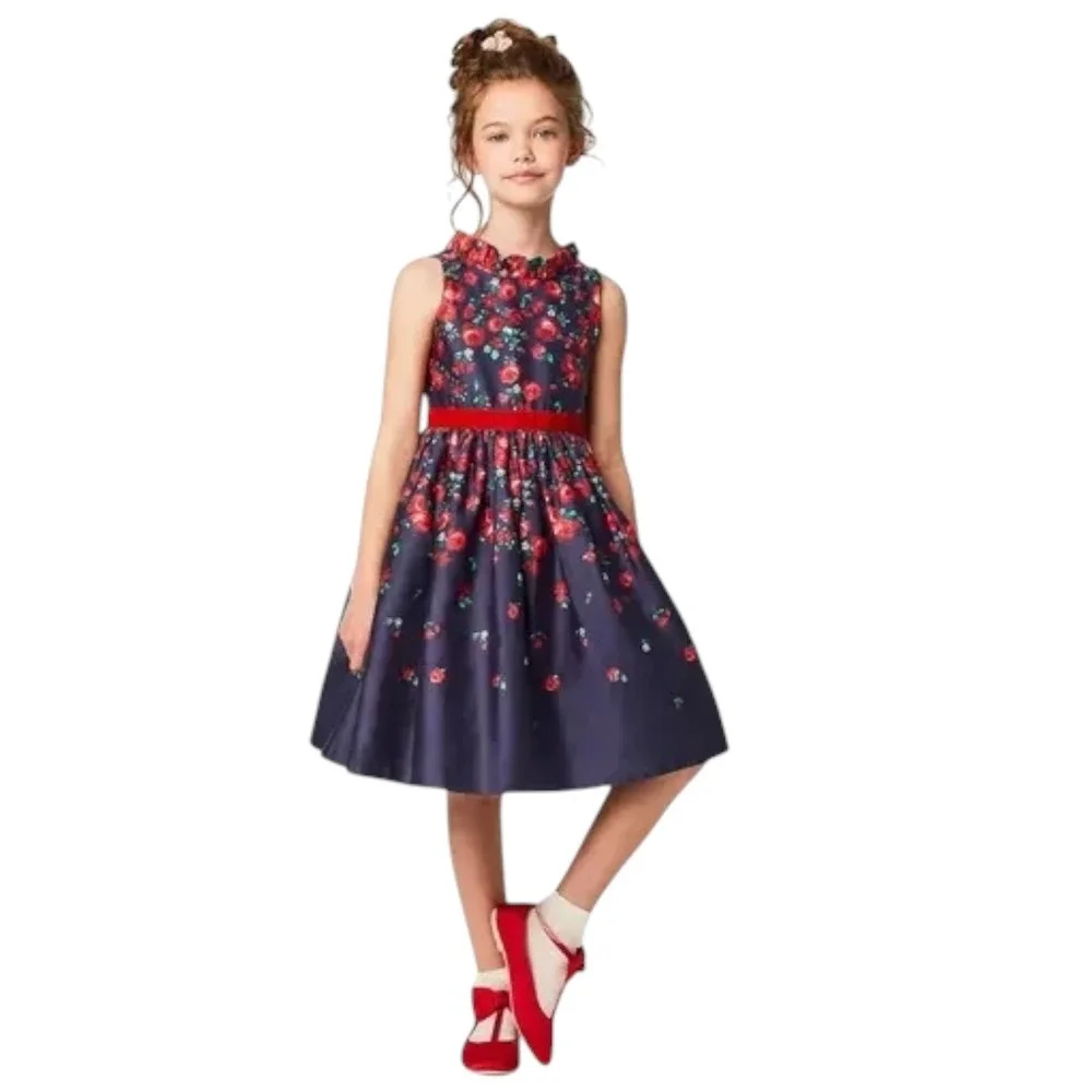 American Girl x Janie and Jack Wrapped In Roses Party Dress Navy Red Girl Size 8